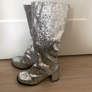 Silver knee high boots- healed